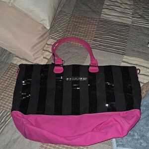 Victoria's Secret Black and Pink Tote with Sequins